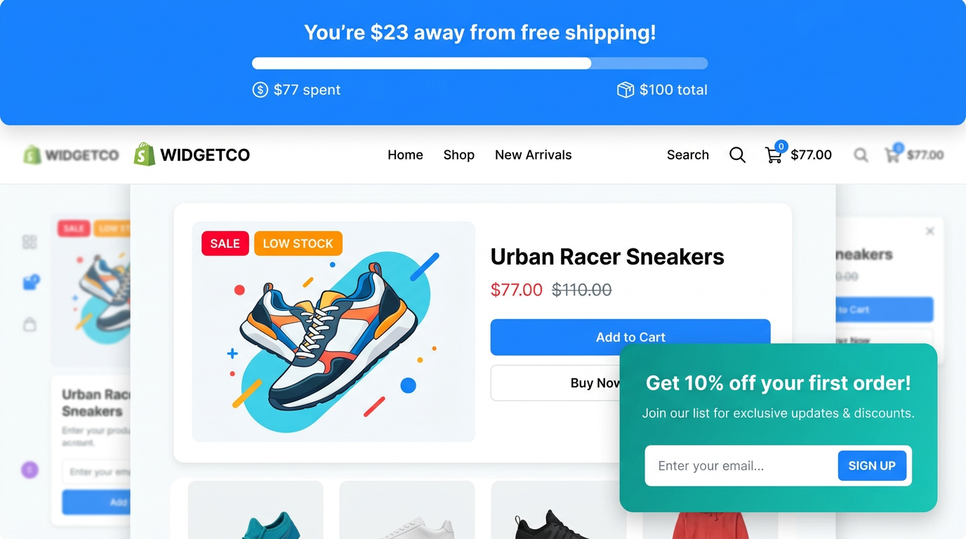 BesPoP UI Widget Bundle app preview: shipping bar and storefront widgets