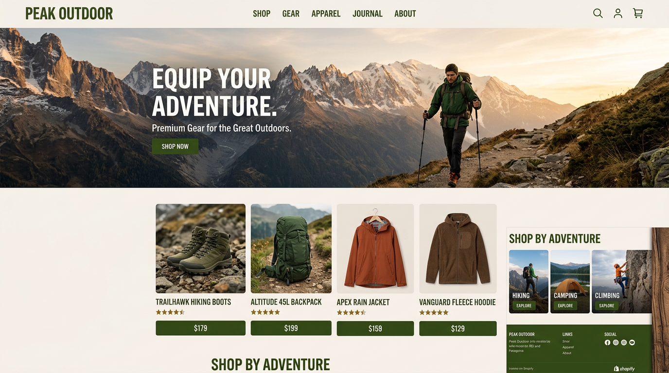Peak Outdoor Hydrogen storefront — desktop preview
